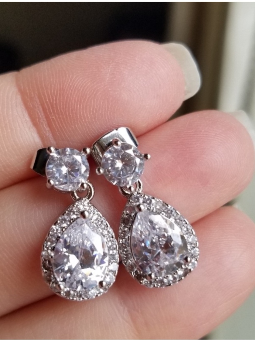 Swarovski Elements 925 Sterling Silver White Teardrop Halo Drop Earrings NEW